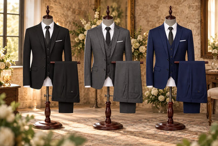 Ternos preto, cinza e azul-marinho para casamento