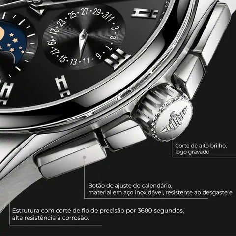 Relógio masculino automático detalhe dos botões — Terno Lux