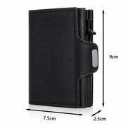 carteira rfid masculina preta medidas 9x7.5cm fecho ferrolho