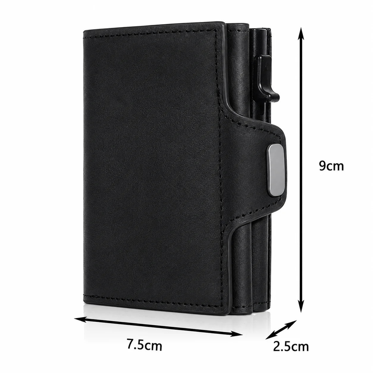 carteira rfid masculina preta medidas 9x7.5cm fecho ferrolho