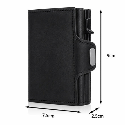 carteira rfid masculina preta medidas 9x7.5cm fecho ferrolho