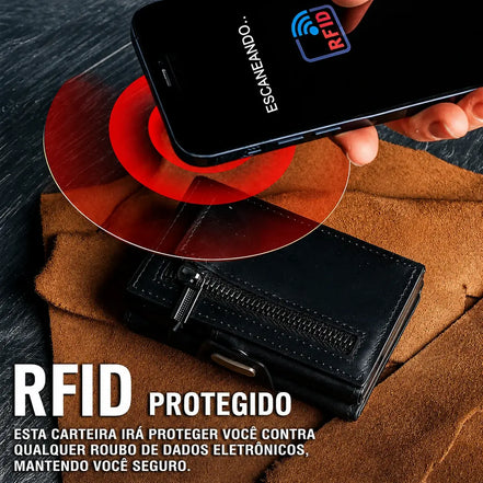 Carteira Masculina em Couro com Bloqueio RFID - TERNO LUX