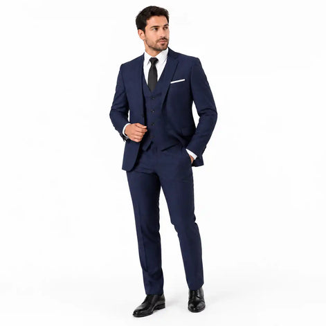 Terno masculino slim fit três peças azul marinho alfaiataria premium — Terno Lux
