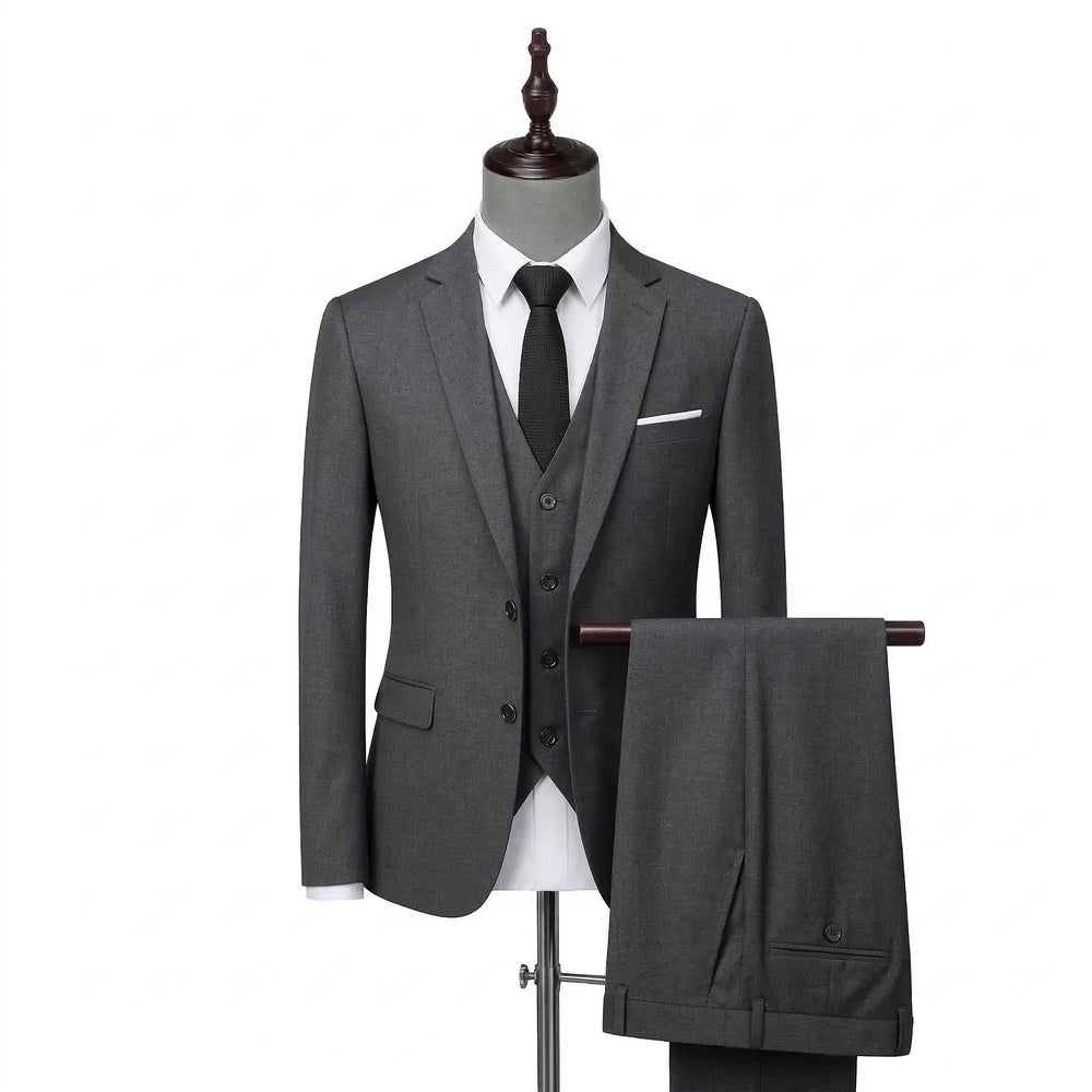 Terno cinza chumbo masculino slim 3 peças com colete, vista frontal