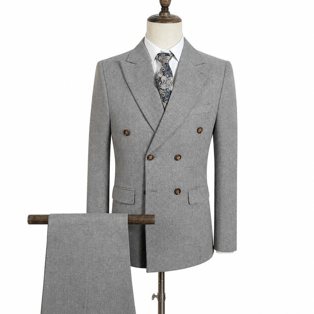 Terno masculino cinza slim de peito duplo em manequim