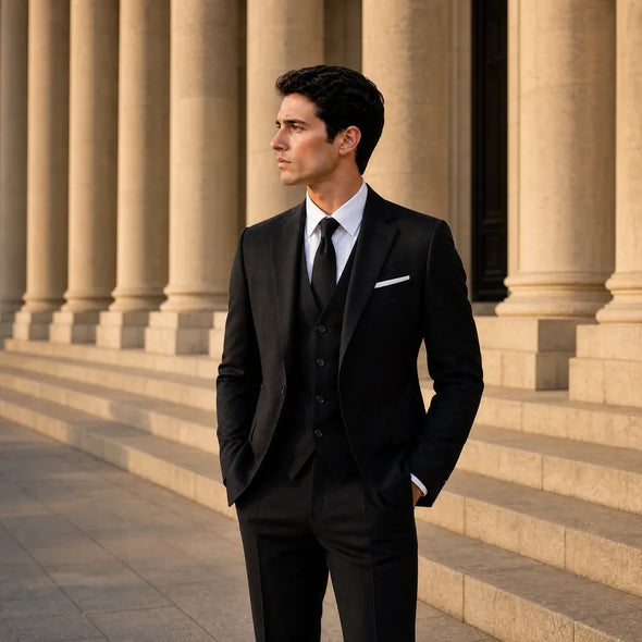 Terno masculino preto três peças slim fit alfaiataria de luxo — Terno Lux