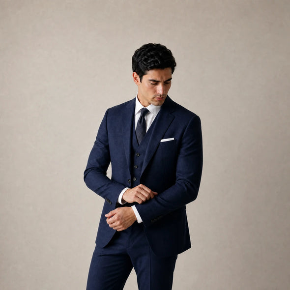 Terno masculino slim fit três peças azul marinho alfaiataria premium — Terno Lux