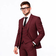 Terno vinho 3 peças em modelo com óculos — modelo lateral