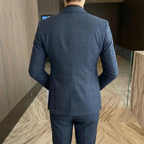 Terno masculino xadrez azul costas — Terno Lux