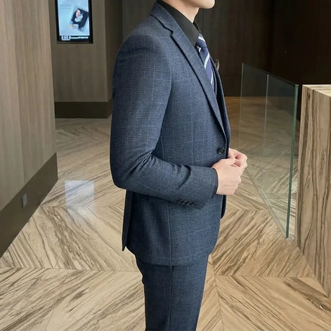 Terno masculino xadrez azul lado direito — Terno Lux