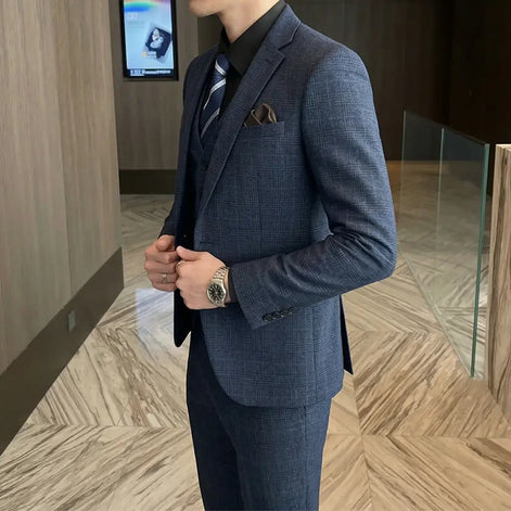 Terno masculino xadrez azul lado esquerdo — Terno Lux